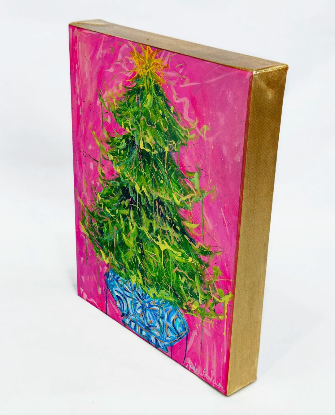 Splatter Christmas Tree Reproduction Print - On Canvas
