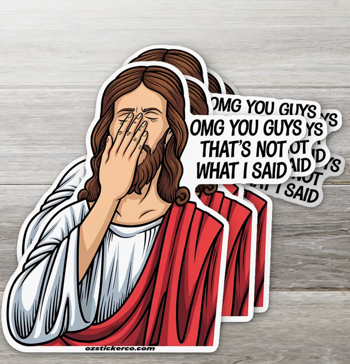 Facepalm Jesus Sticker – Hilariously Holy Meme Decal